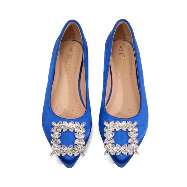 Rhinestone Square Buckle Flats - ROYAL BLUE-SATIN - 5